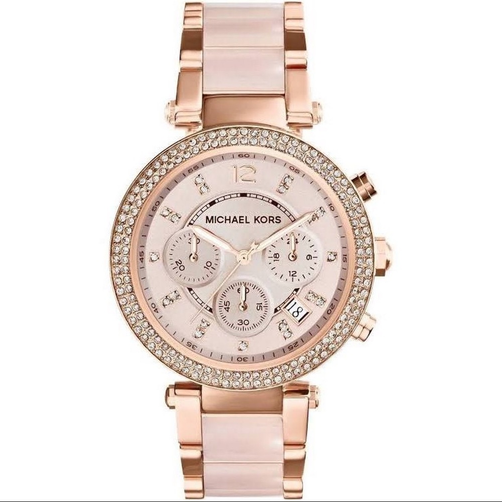 Michael Kors Rose gold and pink Parker watch